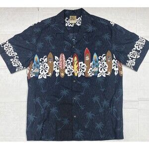 Winnie Fashion Men’s Hawaiian Shirt Surfboard Hibiscus Size Large Made In Hawaii